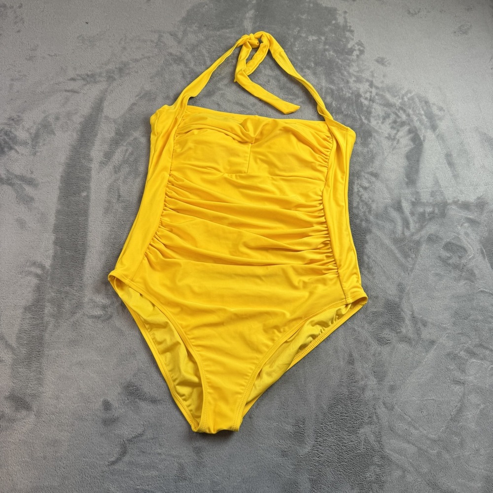 Smismivo‎ Swimsuit Womens XL Yellow One Piece Ruched Halter Padded Tummy Control
